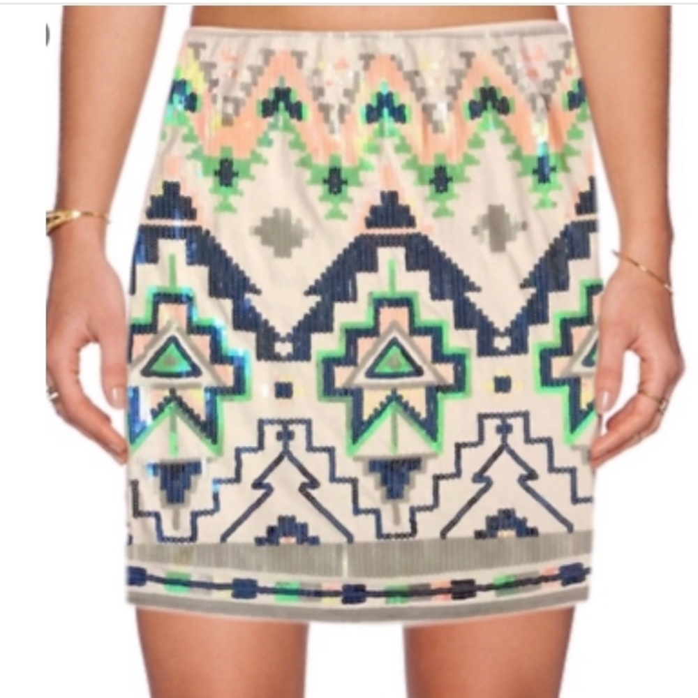 Express sequin tribal Aztec skirt